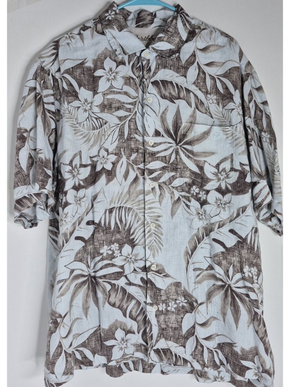 Caribbean Short Sleeve Hawaiian Linen Shirt Men's Size XL